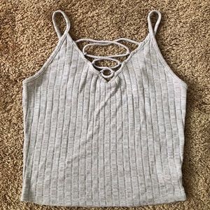 AEO Ribbed Cami Lace-up V-neck Crop Top